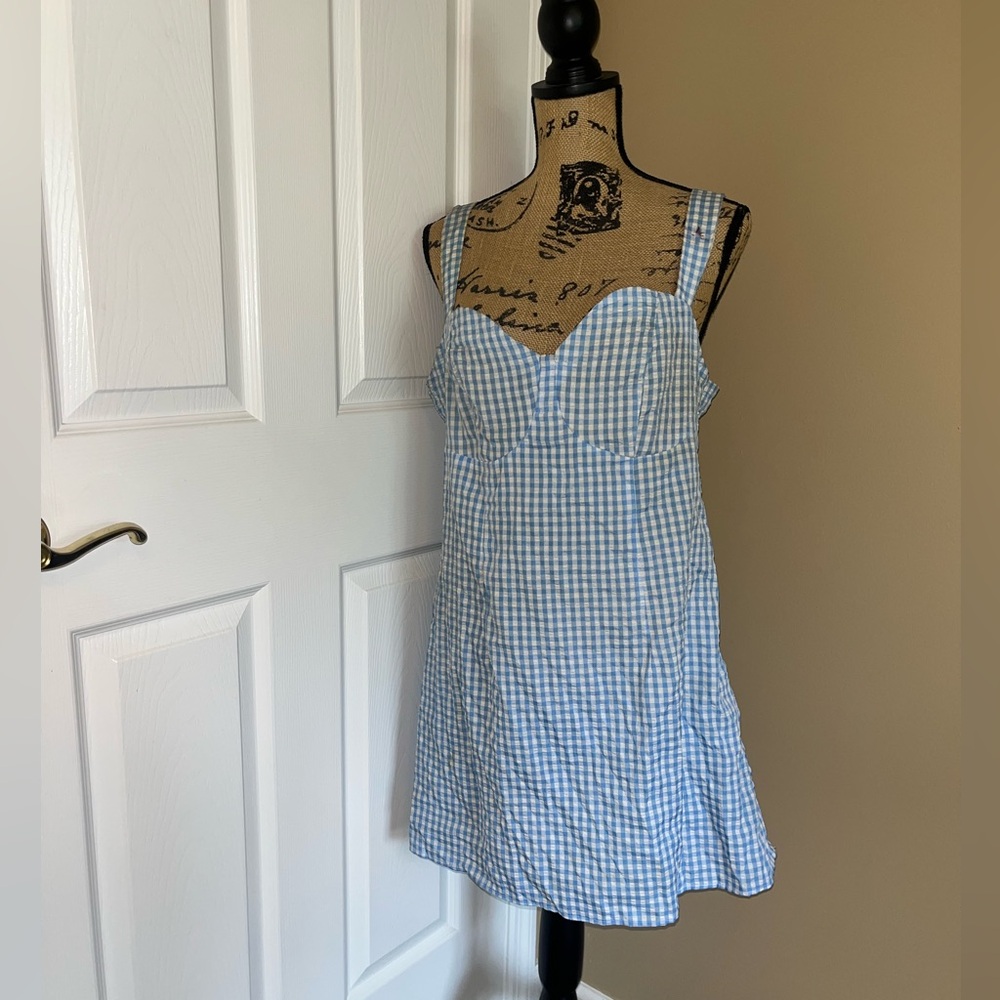 Blue and White Gingham Chemise with Sweetheart Neckline